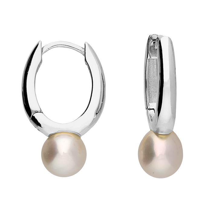 Silver Freshwater Pearl Horseshoe Hoop Earrings - John Ross Jewellers
