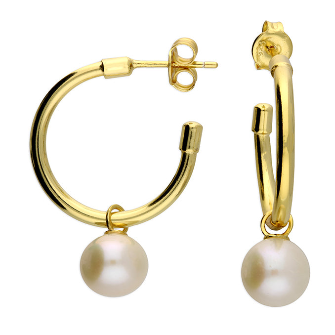 Sunshine Freshwater Pearl Charm 20mm Hoop Earrings - John Ross Jewellers