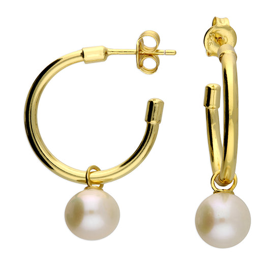 Sunshine Freshwater Pearl Charm 20mm Hoop Earrings - John Ross Jewellers