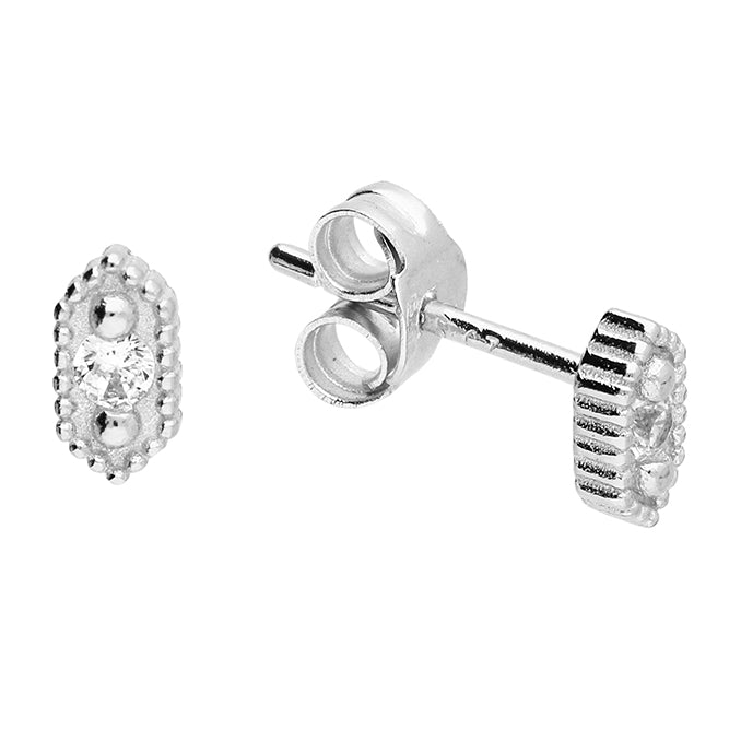 Silver CZ Stud Earrings | Beaded Marquis - John Ross Jewellers