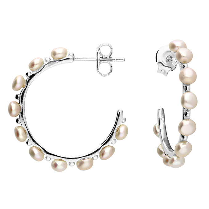 Silver Freshwater Pearl & Bead Hoop Earrings | 22mm - John Ross Jewellers