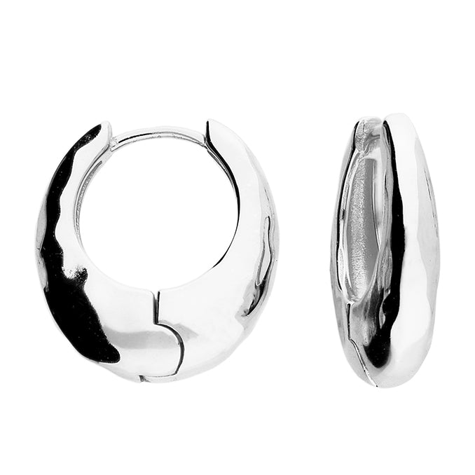 Silver Chunky Hammered Hoop Earrings - John Ross Jewellers