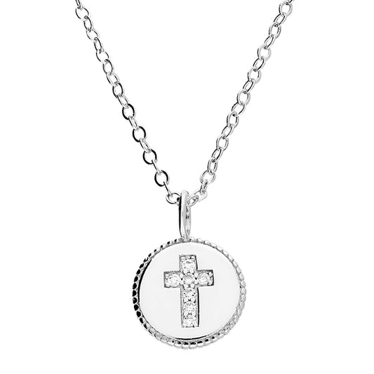 Silver CZ Cross Disc Necklace - John Ross Jewellers