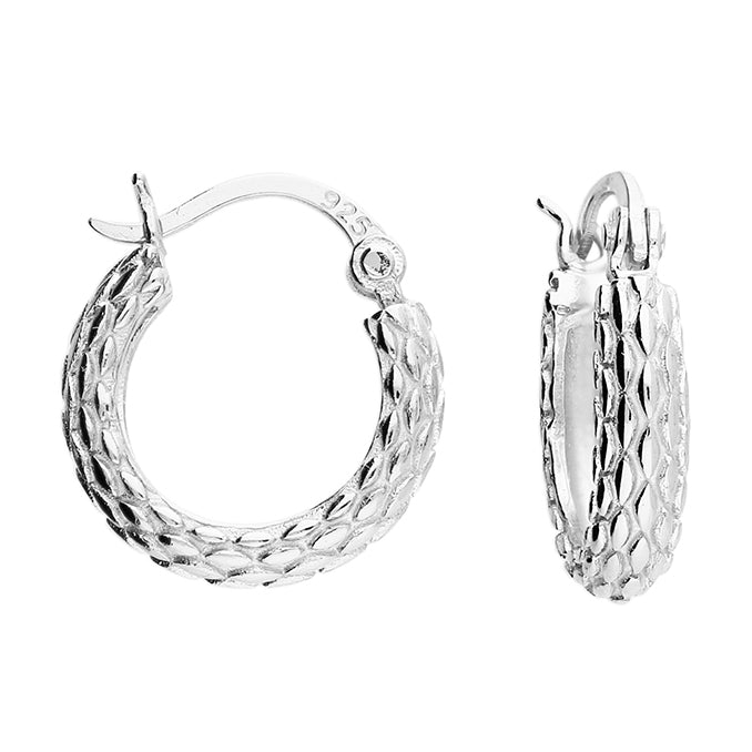 Silver Basket Weave Hoop Earrings - John Ross Jewellers