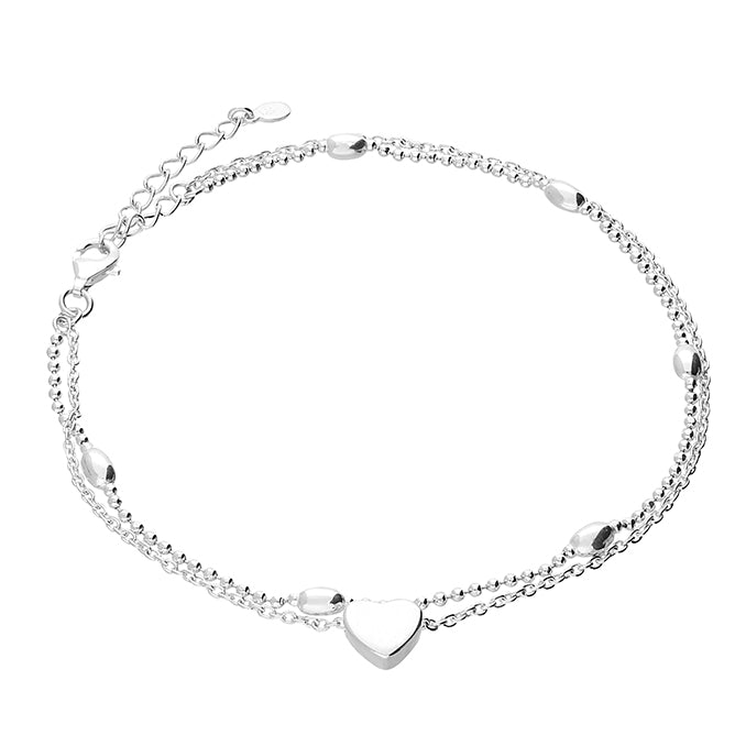 Silver Anklet - Beaded & Heart Slider - John Ross Jewellers