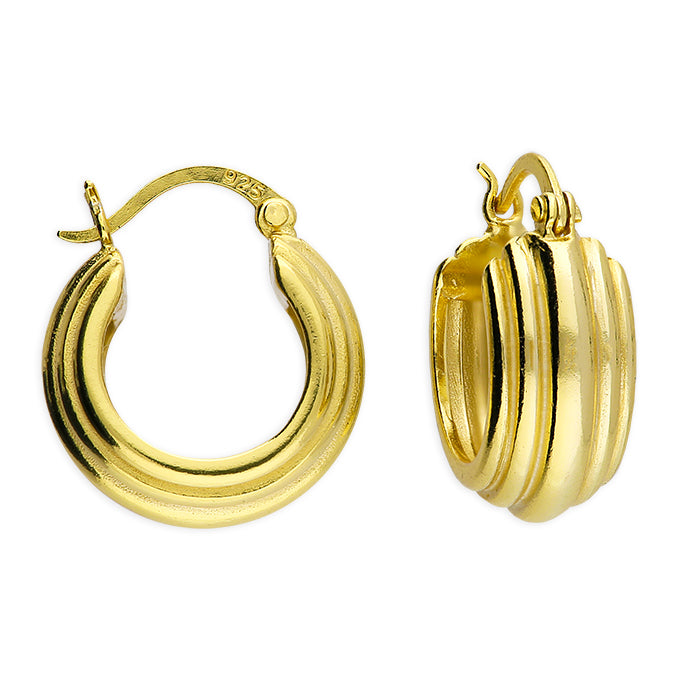 Sunshine Chunky Grooved Creole Hoop Earrings | 13mm - John Ross Jewellers