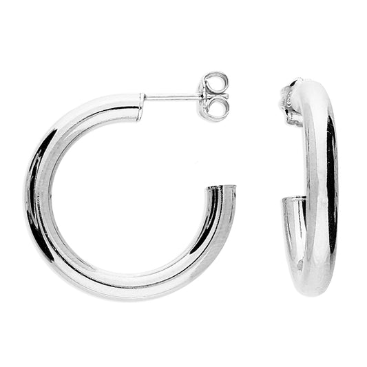 Silver Classic Tube Hoop Earrings | 25mm - John Ross Jewellers