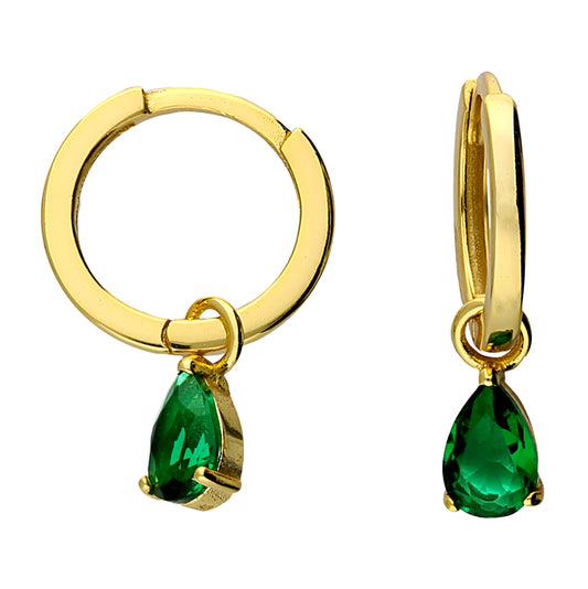 Sunshine Green Pear CZ Charm Huggie Hoop Earrings - John Ross Jewellers