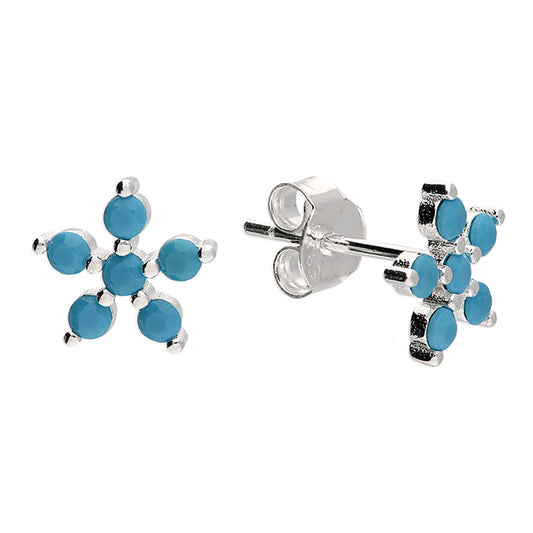 Silver Tiny Turquoise Flower Stud Earrings - John Ross Jewellers