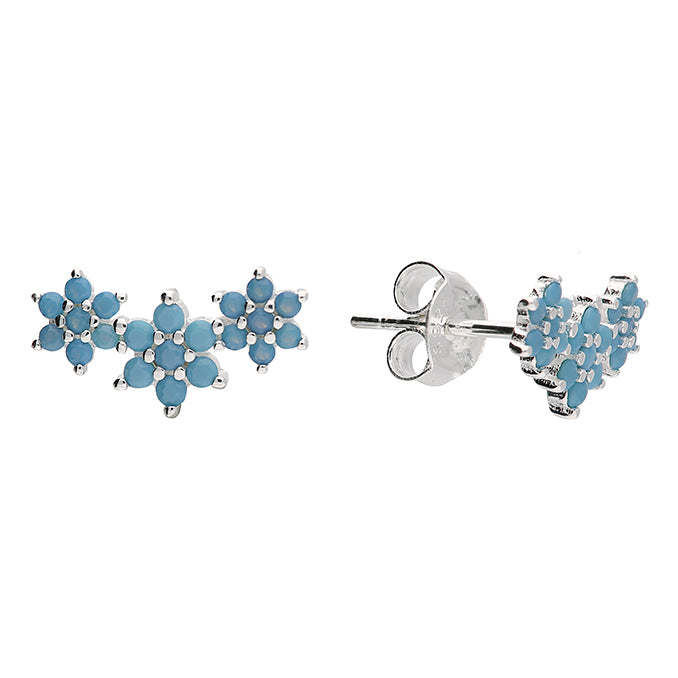 Silver Tiny Turquoise Garland Stud Earrings - John Ross Jewellers