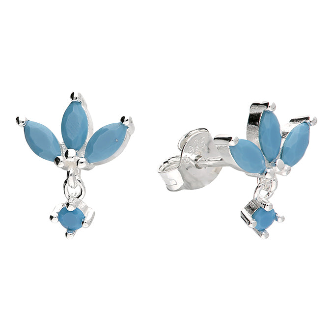 Silver Tiny Turquoise Petal Stud Earrings - John Ross Jewellers