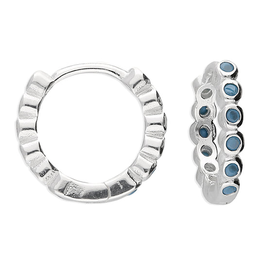 Silver Turquoise Huggie Hoop Earrings | 10mm - John Ross Jewellers