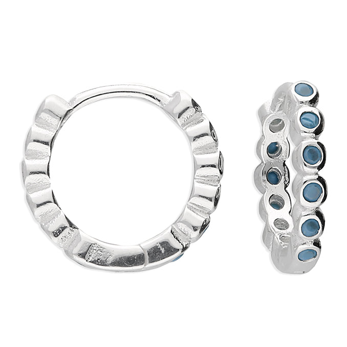 Silver Turquoise Huggie Hoop Earrings | 10mm - John Ross Jewellers