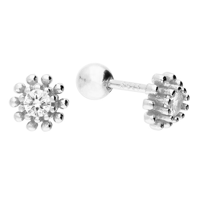 Silver CZ Flower Stud Earrings | Screw Backs - John Ross Jewellers