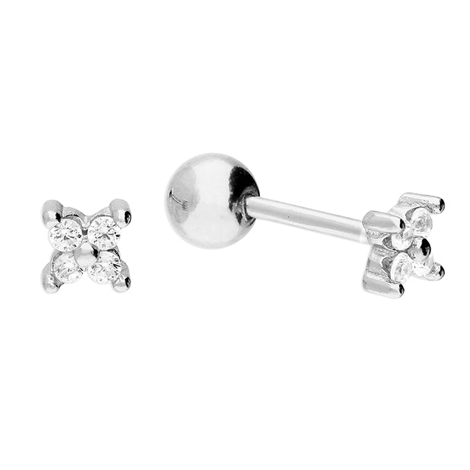 Silver Tiny CZ Flower Stud Earrings | Screw Backs - John Ross Jewellers