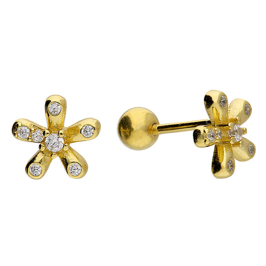 Sunshine Tiny CZ Flower Stud Earrings | Screw Backs - John Ross Jewellers