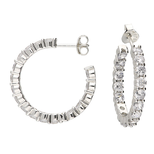 Silver Inside Outside CZ Hoop Earrings | 25mm - John Ross Jewellers