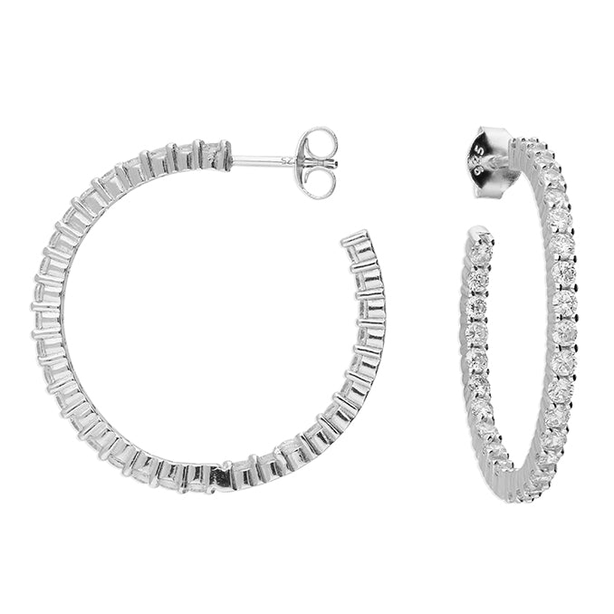 Silver Inside Outside CZ Hoop Earrings | 28mm - John Ross Jewellers