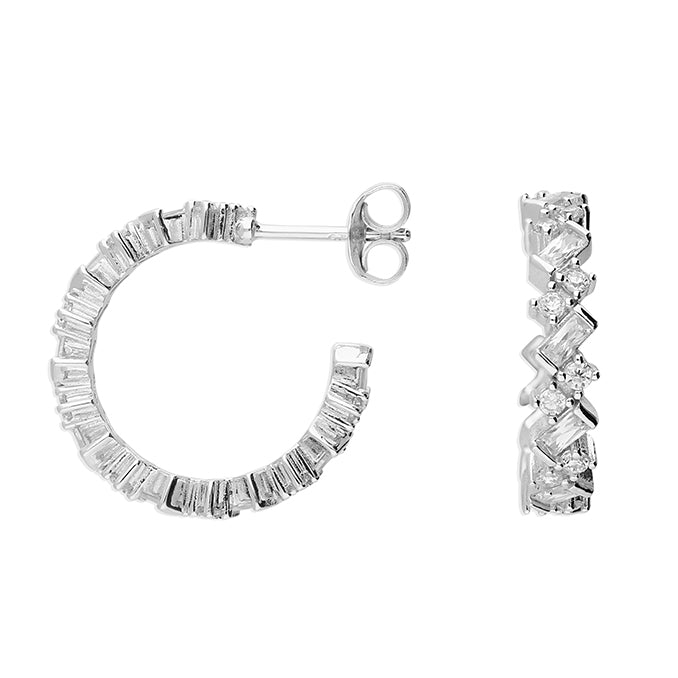 Silver Zig Zag CZ Hoop Earrings | 20mm - John Ross Jewellers