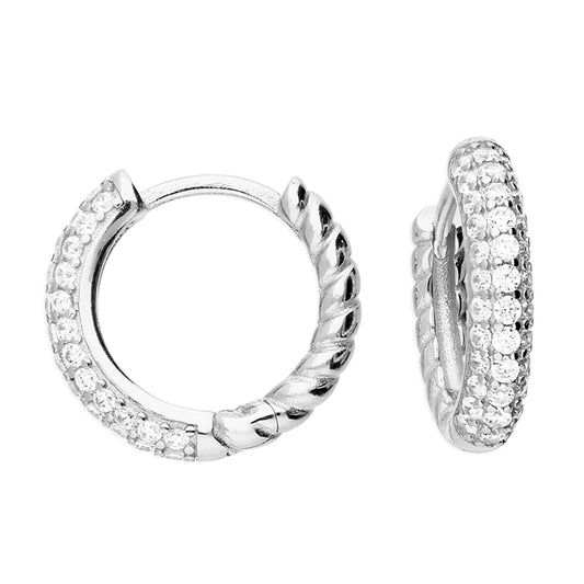 Silver CZ Twist Hoop Earrings | 15mm - John Ross Jewellers