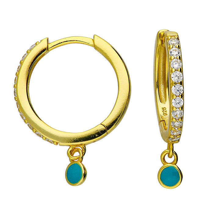 Sunshine CZ & Turquoise Enamel Charm Hoop Earrings | 15mm - John Ross Jewellers