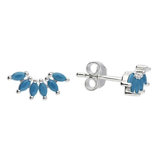 Silver Tiny Turquoise Fanned Petal Climber Stud Earrings - John Ross Jewellers