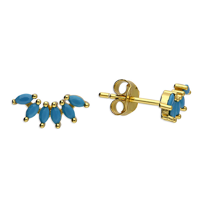 Sunshine Tiny Turquoise Fanned Petal Climber Stud Earrings - John Ross Jewellers