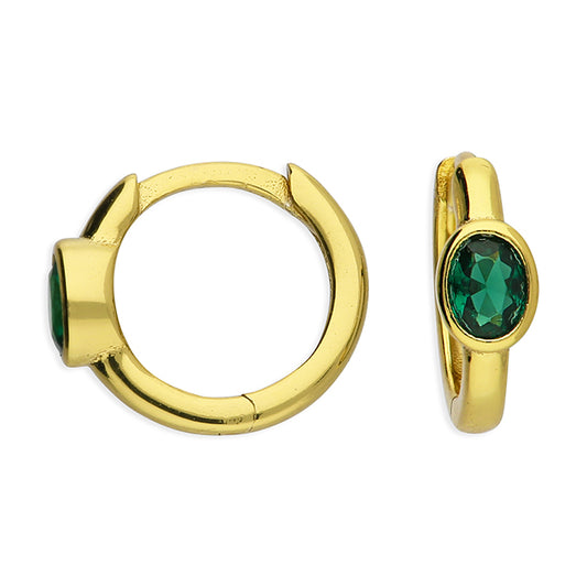 Sunshine Green Oval CZ Huggie Hoop Earrings - John Ross Jewellers