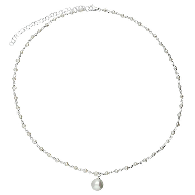 Silver Dainty Shell Pearl Station Necklace - John Ross Jewellers