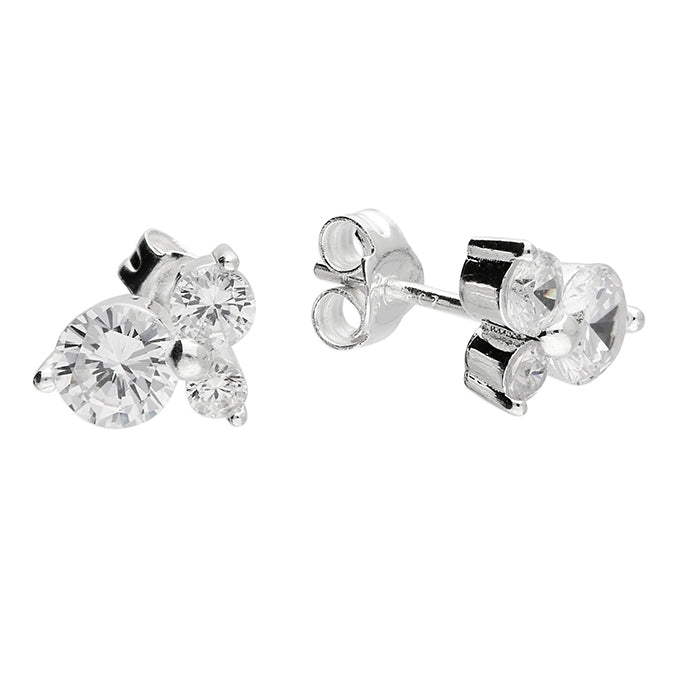 Silver Round CZ Mix Trio Stud Earrings - John Ross Jewellers