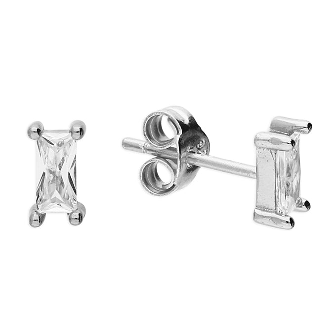 Silver CZ Rectangle Stud Earrings - John Ross Jewellers