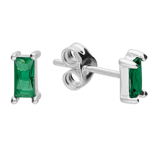 Silver Green CZ Rectangle Stud Earrings - John Ross Jewellers