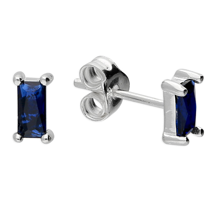 Silver Blue CZ Rectangle Stud Earrings - John Ross Jewellers