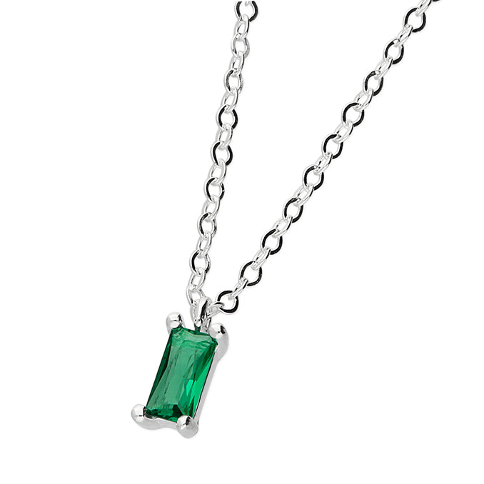 Silver Green CZ Rectangle Necklace - John Ross Jewellers