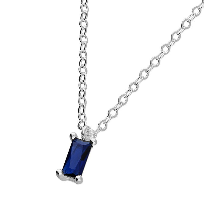 Silver Blue CZ Rectangle Necklace - John Ross Jewellers