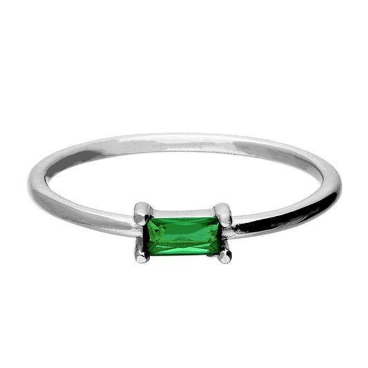 Silver Green CZ Rectangle Ring - John Ross Jewellers