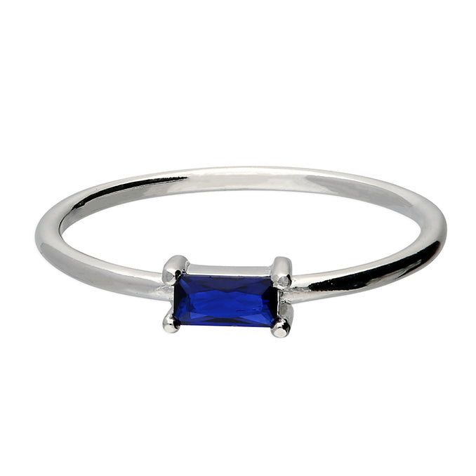 Silver Blue CZ Rectangle Ring - John Ross Jewellers