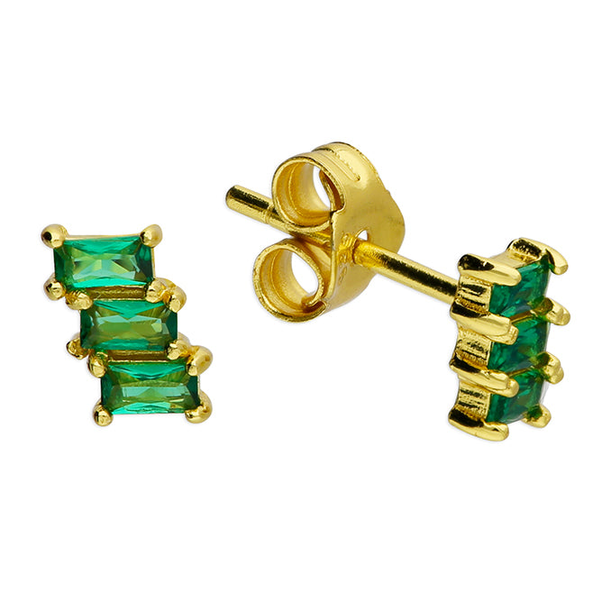 Sunshine Green CZ Baguette Trio Stud Earrings - John Ross Jewellers