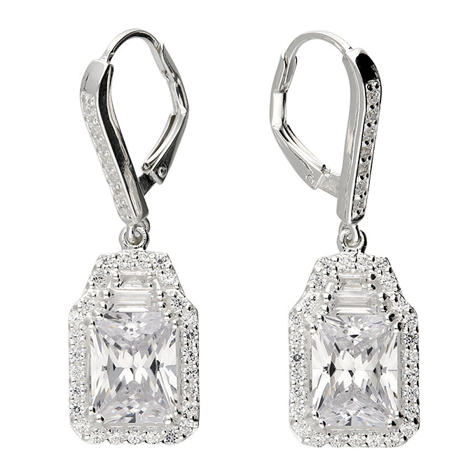 Silver Radiant Halo CZ Drop Earrings - John Ross Jewellers