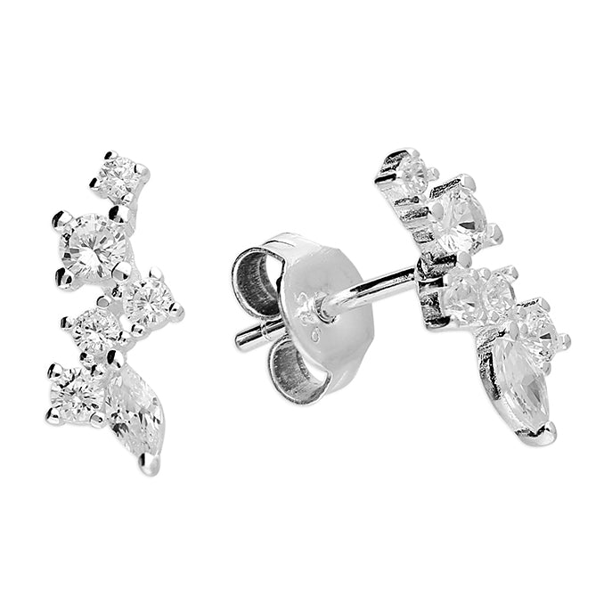 Silver CZ Mix Climber Stud Earrings - John Ross Jewellers