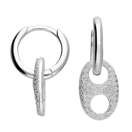 Silver CZ Mariner Charm Huggie Hoop Earrings - John Ross Jewellers