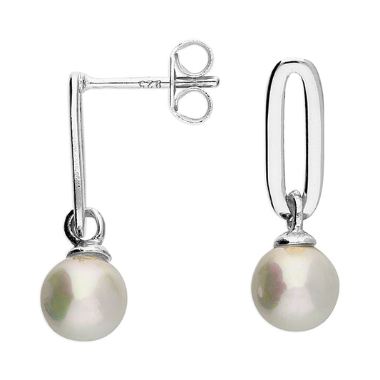 Silver Pearl Oval Drop Earrings - John Ross Jewellers