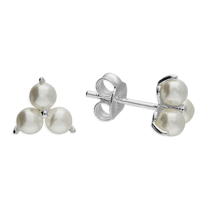 Silver Shell Pearl Trio Stud Earrings - John Ross Jewellers