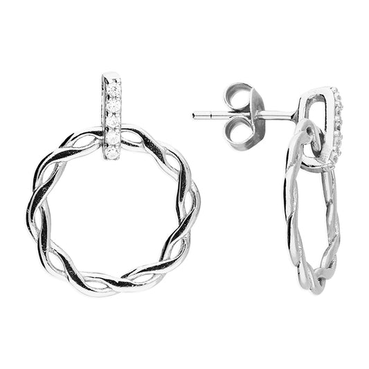 Silver CZ Braided Circle Drop Earrings - John Ross Jewellers