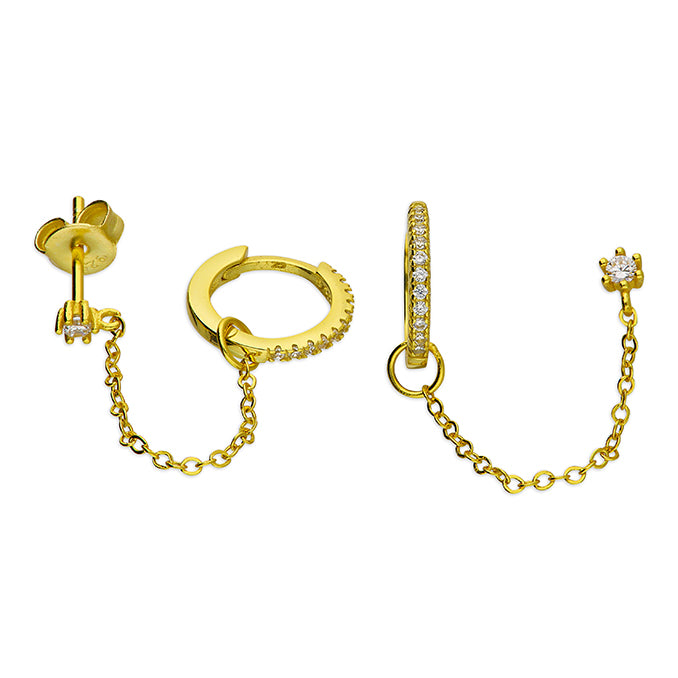 Sunshine CZ Stud Earrings with Chained CZ Huggie Hoops - John Ross Jewellers