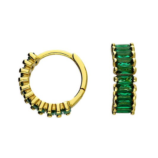 Sunshine Emerald Green CZ Baguette Huggie Hoop Earrings - John Ross Jewellers