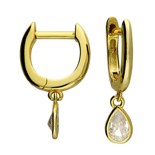 Sunshine Pear CZ Horseshoe Huggie Hoop Earrings - John Ross Jewellers