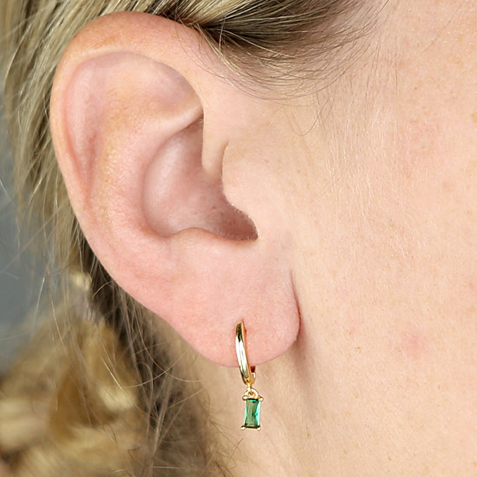 Sunshine Emerald Green CZ Horseshoe Huggie Hoop Earrings - John Ross Jewellers