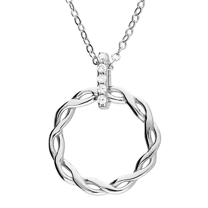 Silver CZ Braided Circle Necklace - John Ross Jewellers