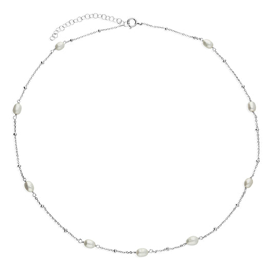 Silver Freshwater Pearl Station Necklace | 41-46cm - John Ross Jewellers